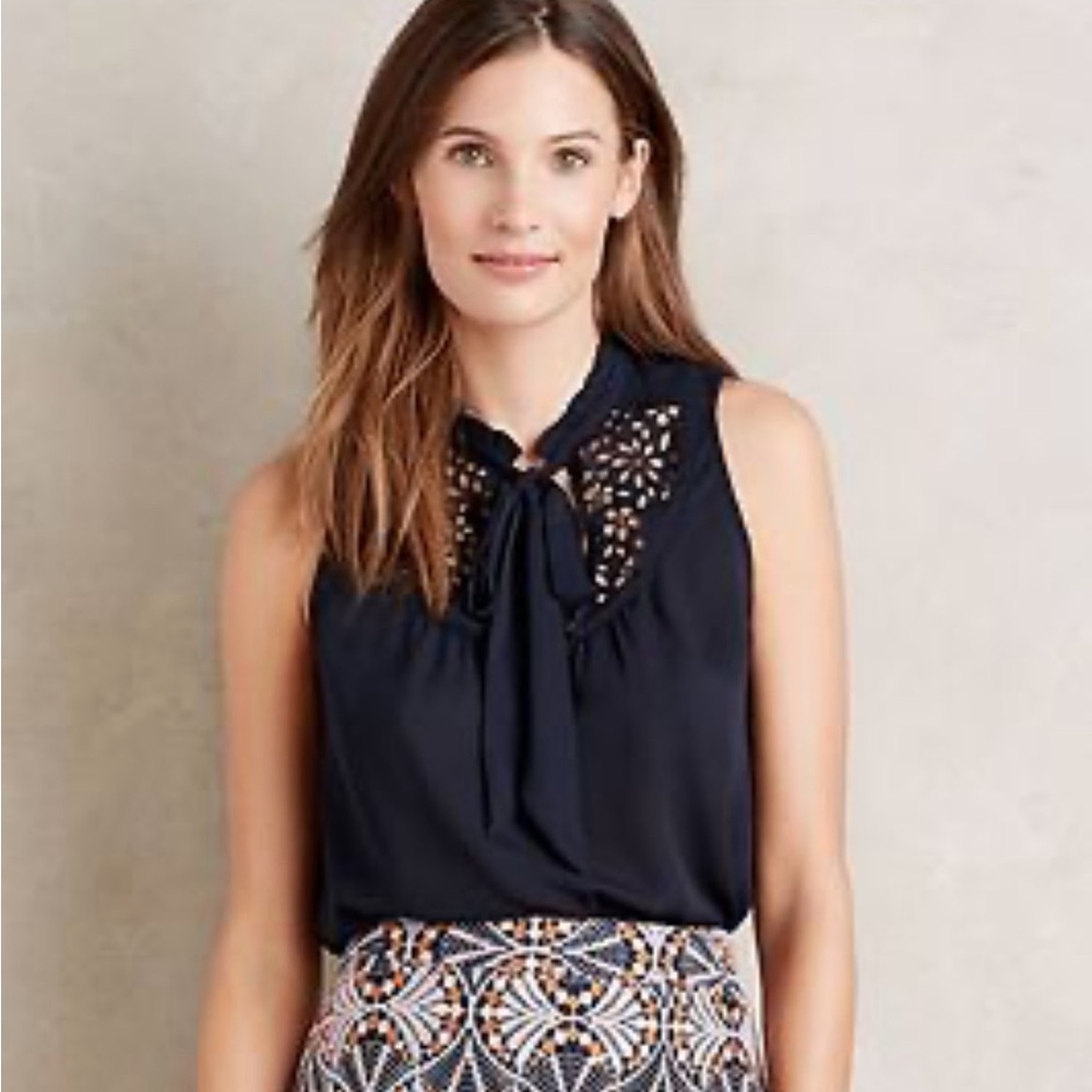 MAEVE Navy Blue Laser Cut Blouse 00